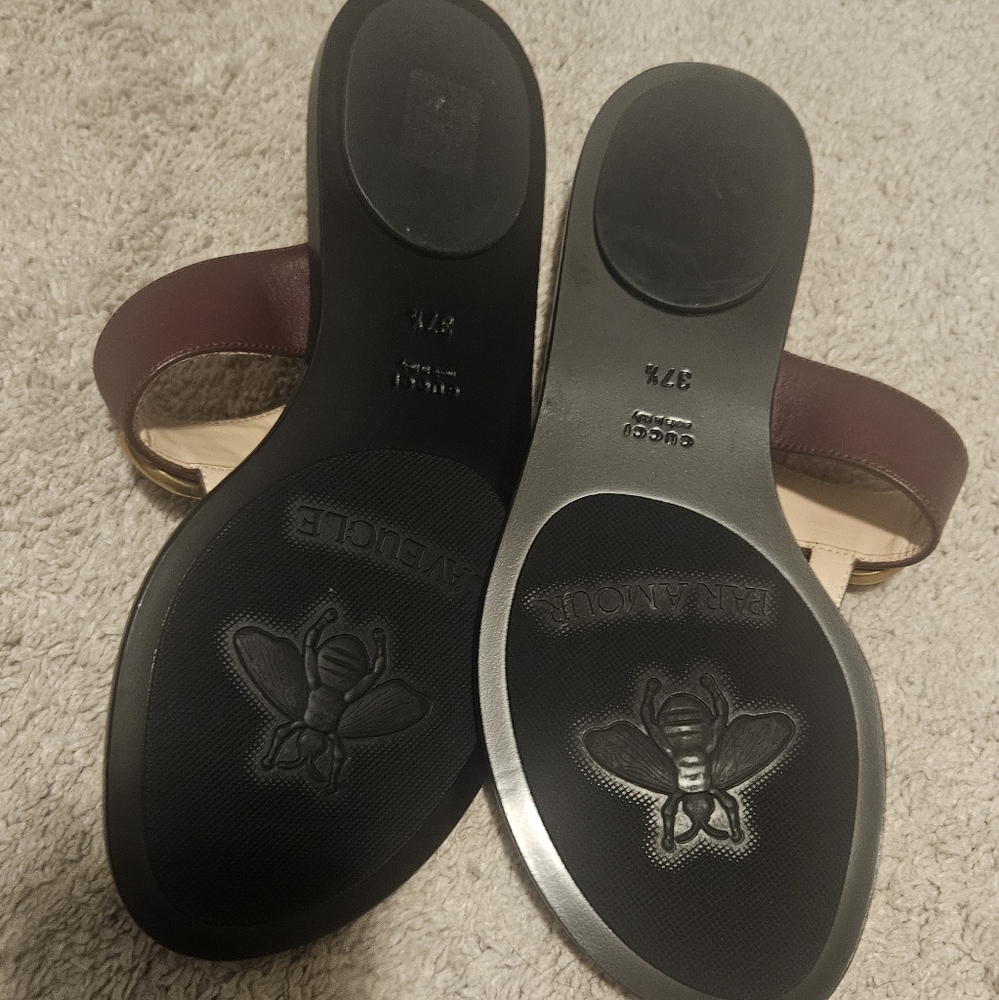 GUCCI Calfskin GG Marmont Thong Sandals 37.5 Vintage Bordeaux - Picture 4 of 5